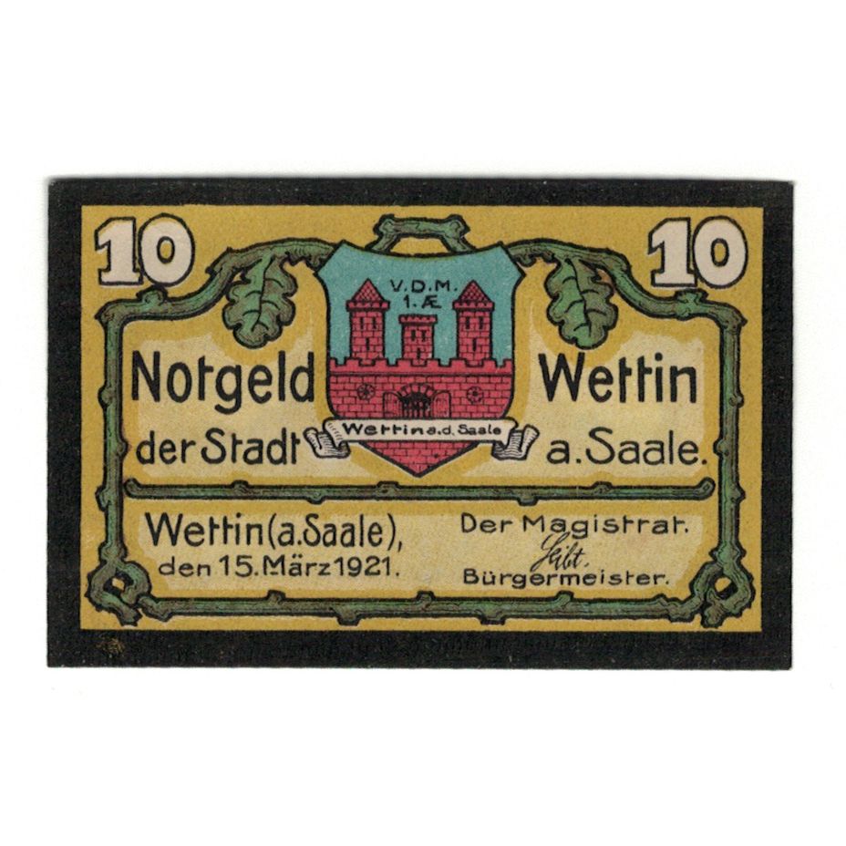 Geldschein, Deutschland, Wettin Stadt, 10 Pfennig, Batiment, 1921, 1921-03-15