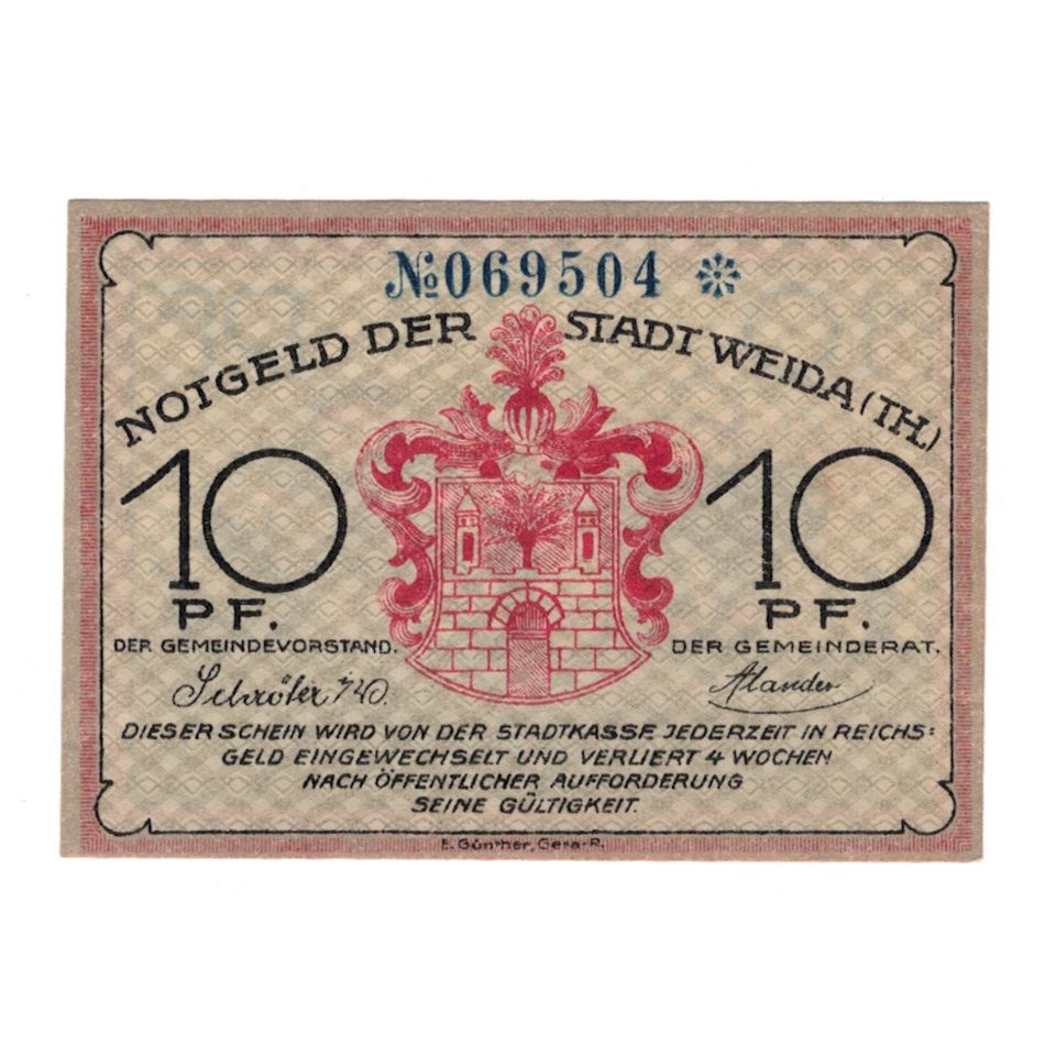 Banknote, Germany, Weida Stadt, 10 Pfennig, personnage, undated (1921)