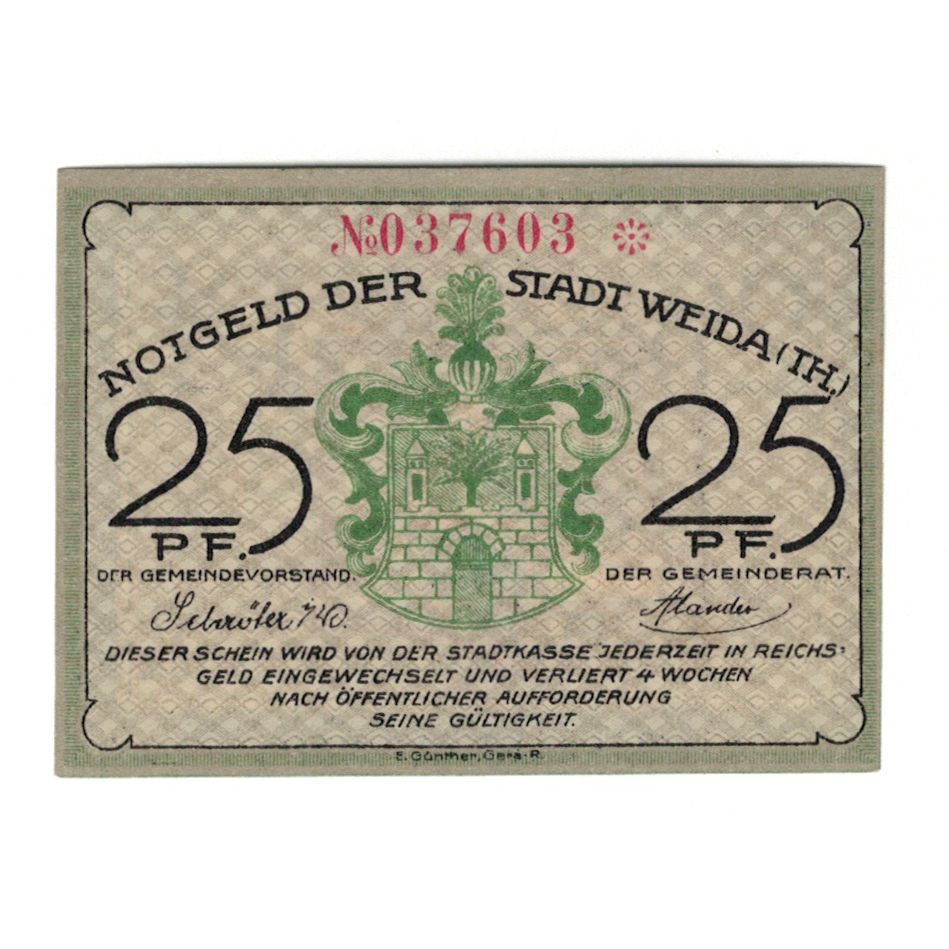 Banknote, Germany, Weida Stadt, 25 Pfennig, personnage, undated (1921)