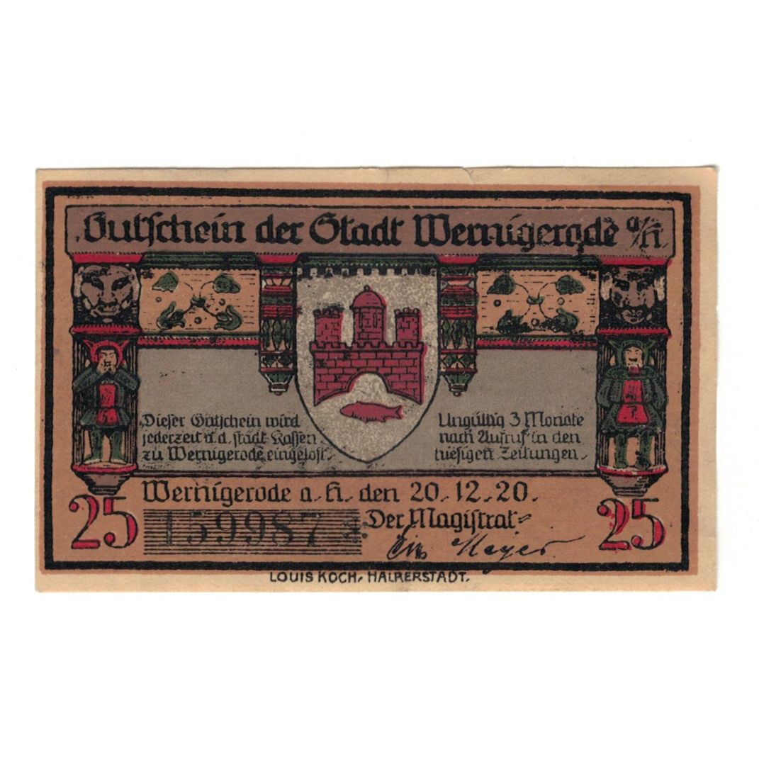 Banknote, Germany, Wernigerode Stadt, 25 Pfennig, paysage, 1920, 1920-12-20