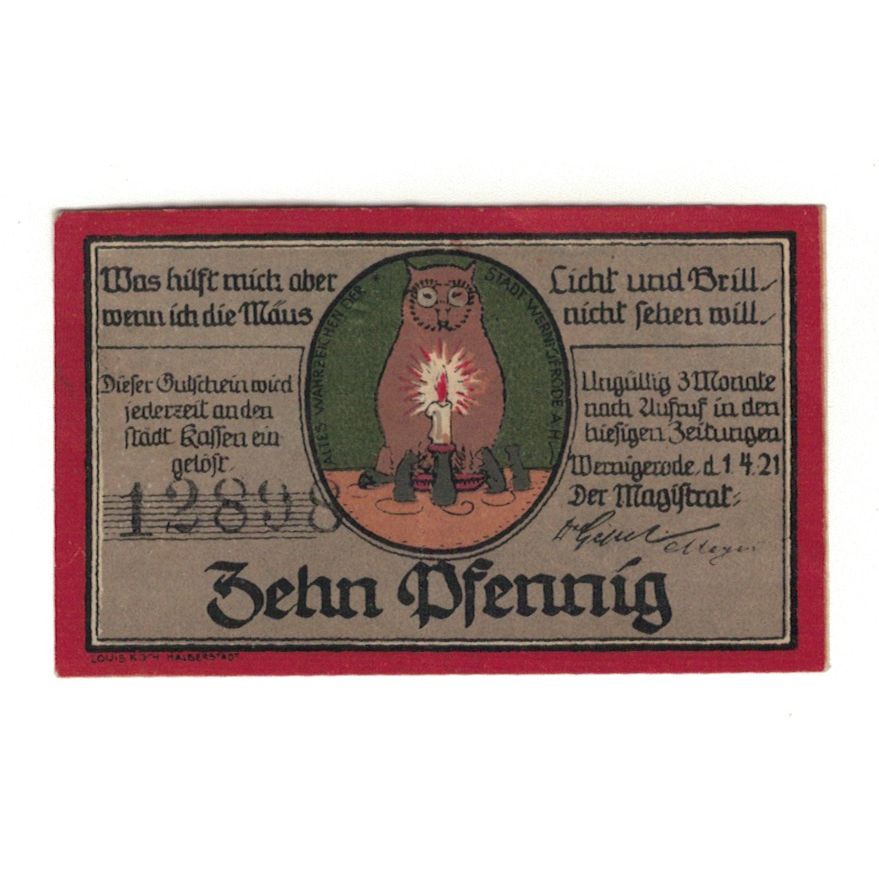 Banknote, Germany, Wernigerode Stadt, 10 Pfennig, personnage, 1921, 1921-04-01