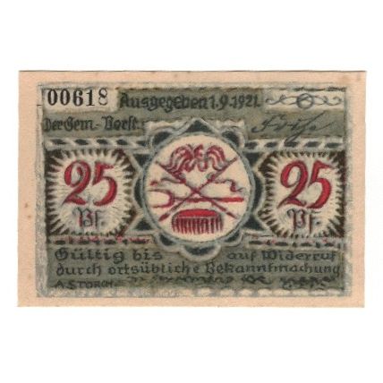 Banknote, Germany, Volkstedt Gemeinde, 25 Pfennig, valeur faciale, 1921
