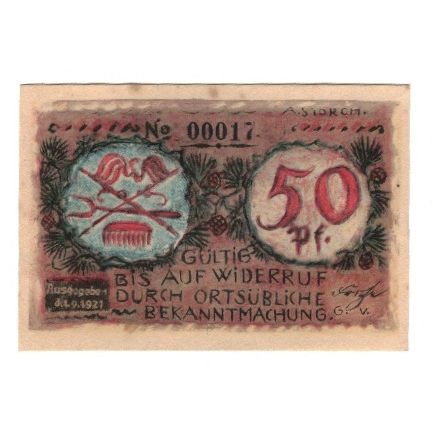 Banknote, Germany, Volkstedt Gemeinde, 50 Pfennig, valeur faciale 1, 1921