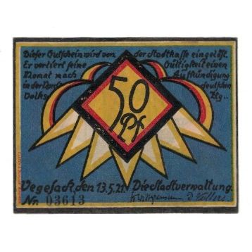 Banconote, Germania, Vegesack Stadt, 50 Pfennig, valeur faciale, 1921