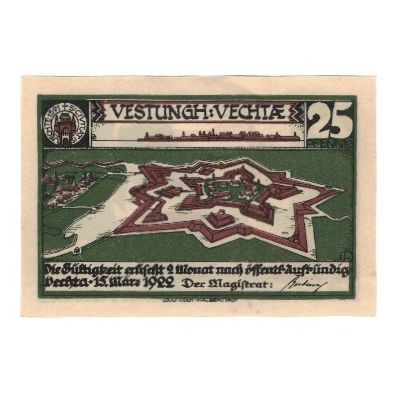 Geldschein, Deutschland, Vechta Stadt, 25 Pfennig, personnage 1, 1922