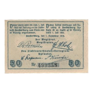 Banknote, Germany, Sonderburg Stadt, 50 Pfennig, paysage, 1920, 1920-07-01