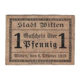 Geldschein, Deutschland, Witten Stadt, 1 Pfennig, N.D, 1918, 1918-10-08, S+