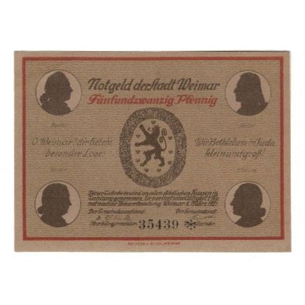 Banknote, Germany, Weimar Stadt, 25 Pfennig, Batiment, 1921, 1921-03-01