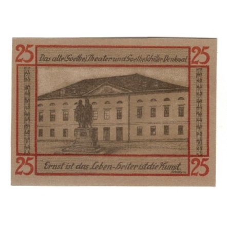 Banknote, Germany, Weimar Stadt, 25 Pfennig, statue, 1921, 1921-03-01
