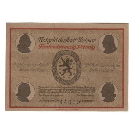 Banknote, Germany, Weimar Stadt, 25 Pfennig, Eglise, 1921, 1921-03-01