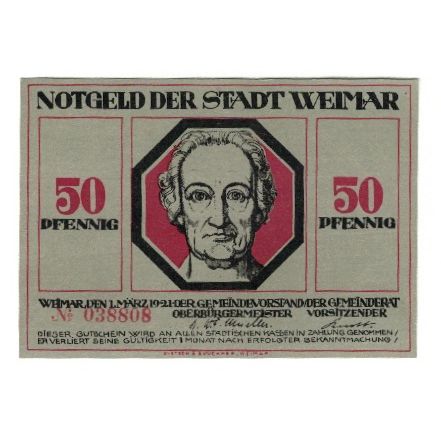 Banknote, Germany, Weimar Stadt, 50 Pfennig, personnage 2, 1921, 1921-03-01