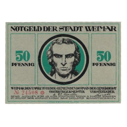 Banconote, Germania, Weimar Stadt, 50 Pfennig, personnage 4, 1921, 1921-03-01