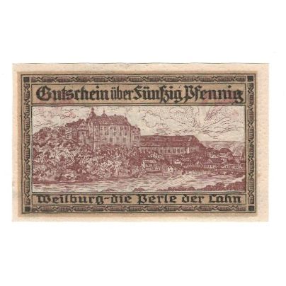 Banknote, Germany, Weilburg a.d. Lahn Stadt, 50 Pfennig, paysage, 1920