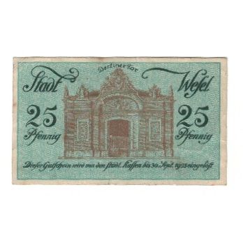Banconote, Germania, Wesel Stadt, 25 Pfennig, Batiment, 1921, 1921-09-30, SPL-