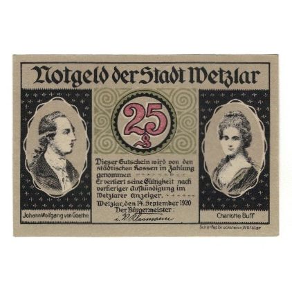 Banknote, Germany, Wetzlar Stadt, 25 Pfennig, Arbres, 1920, 1920-05-01