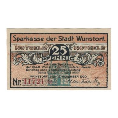 Banknote, Germany, Wunstorf Stadt, 25 Pfennig, Texte, 1922, 1922-04-01