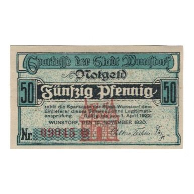 Banknote, Germany, Wunstorf Stadt, 50 Pfennig, Texte, 1922, 1922-04-01