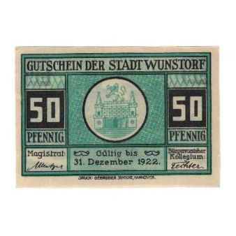 Geldschein, Deutschland, Wunstorf Stadt, 50 Pfennig, paysage, 1922, 1922-12-31