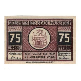 Banknote, Germany, Wunstorf Stadt, 75 Pfennig, Batiment, 1922, 1922-12-31