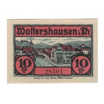 Geldschein, Deutschland, Waltershausen Stadt, 10 Pfennig, paysage, 1921