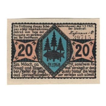 Banknote, Germany, Waltershausen Stadt, 20 Pfennig, Batiment, 1921, 1921-07-01