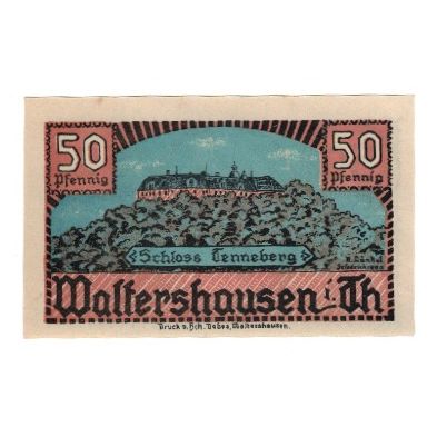 Banconote, Germania, Waltershausen Stadt, 50 Pfennig, paysage, 1921, 1921-07-01