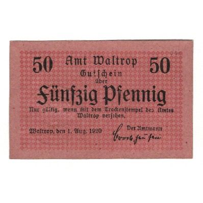 Banknote, Germany, Waltrop Amt, 50 Pfennig, Batiment, 1920, 1920-08-01