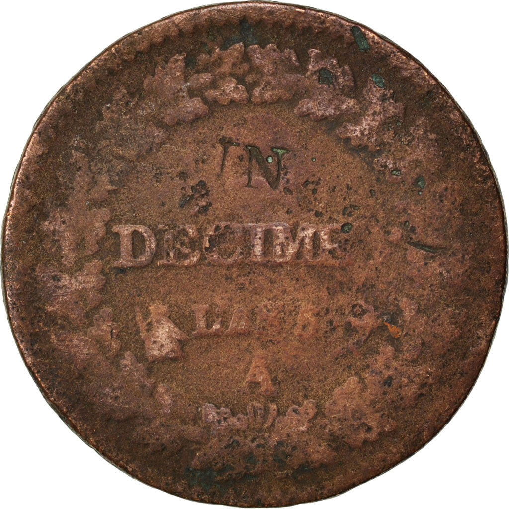Francia, Decime, Dupré, 1797, Paris, Bronzo, B+, Gadoury:186