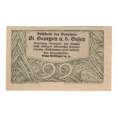 Banknote, Austria, St. Georgen an der Gusen O.Ö. Gemeinde, 99 Pfennig, valeur