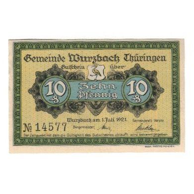 Banknote, Germany, Wurzbach Gemeinde, 10 Pfennig, Batiment, 1921, 1921-07-01