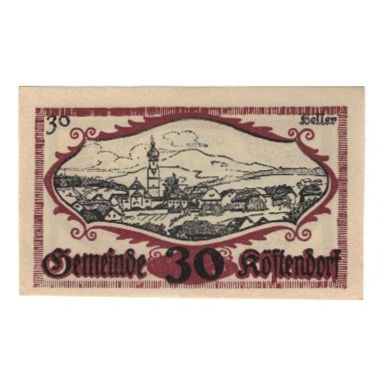 Billet, Autriche, Köstendorf Sbg. Gemeinde, 30 Heller, Texte, 1920, 1920-10-01