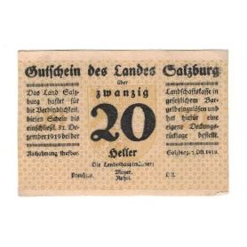 Billete, Austria, Salzburg Sbg. Land, 20 Heller, N.D, 1919, 1919-12-31, EBC