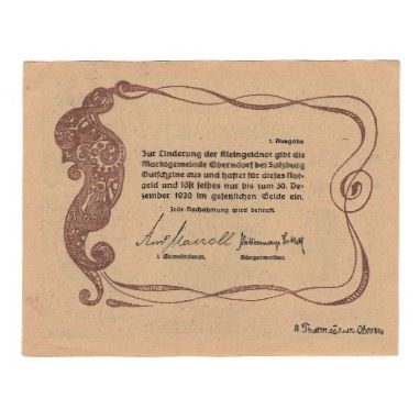 Billete, Austria, Oberndorf a.d. Salzach Sbg. Marktgemeinde, 20 Heller, Texte