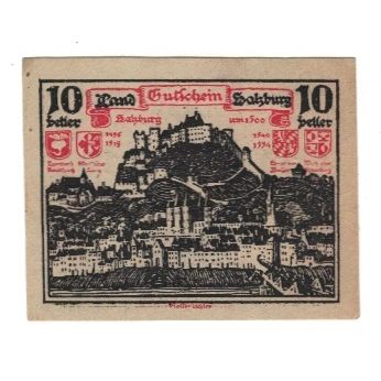 Nota, Áustria, Salzburg Sbg. Land, 10 Heller, paysage, 1920, AU(55-58), Mehl:FS