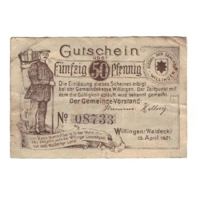 Banknote, Germany, Willingen Gemeinde, 50 Pfennig, paysage, 1921, 1921-04-15
