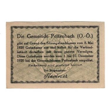 Banknote, Austria, Pettenbach O.Ö. Gemeinde, 50 Heller, Texte, 1920