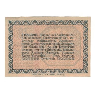 Biljet, Oostenrijk, Thalgau Sbg. Gemeinde, 20 Heller, Texte, 1920, 1920-09-30