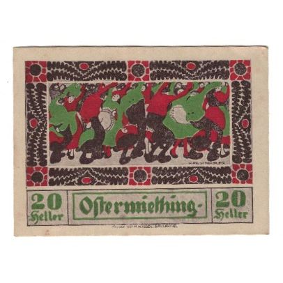 Banconote, Austria, Ostermiething O.Ö. Gemeinde, 20 Heller, personnage, 1920