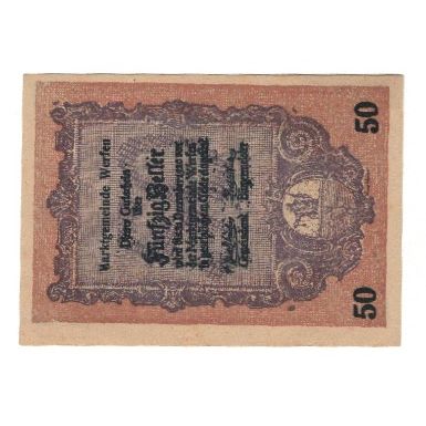 Banknote, Austria, Werfen Sbg. Marktgemeinde, 50 Heller, Batiment, 1920
