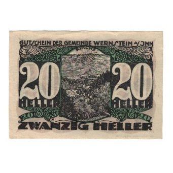 Banknote, Austria, Wernstein am Inn O.Ö. Gemeinde, 20 Heller, paysage, 1920