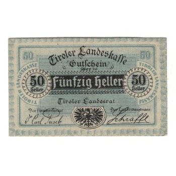 Banknote, Austria, Tiroler Landeskasse Tirol Land, 50 Heller, texte 1, 1920