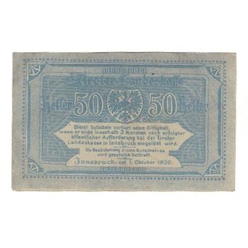 Banknote, Austria, Tiroler Landeskasse Tirol Land, 50 Heller, texte 1, 1920