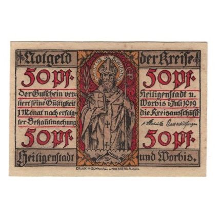 Banknote, Germany, Heiligenstadt und Worbis Kreise, 50 Pfennig, valeur faciale