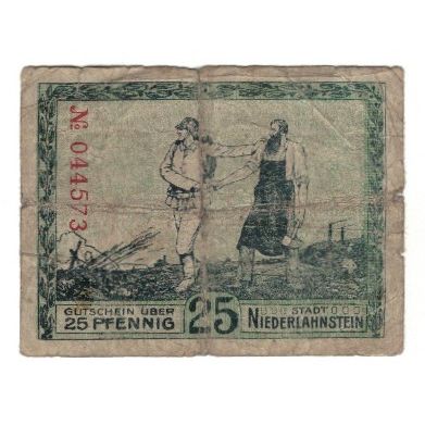 Banknote, Germany, Niederlahnstein Stadt, 25 Pfennig, personnage, 1917