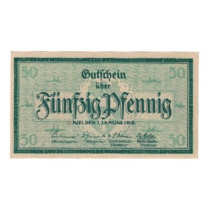 Banknote, Germany, Kiel Stadt, 50 Pfennig, Eglise, 1918, 1918-01-01, AU(55-58)