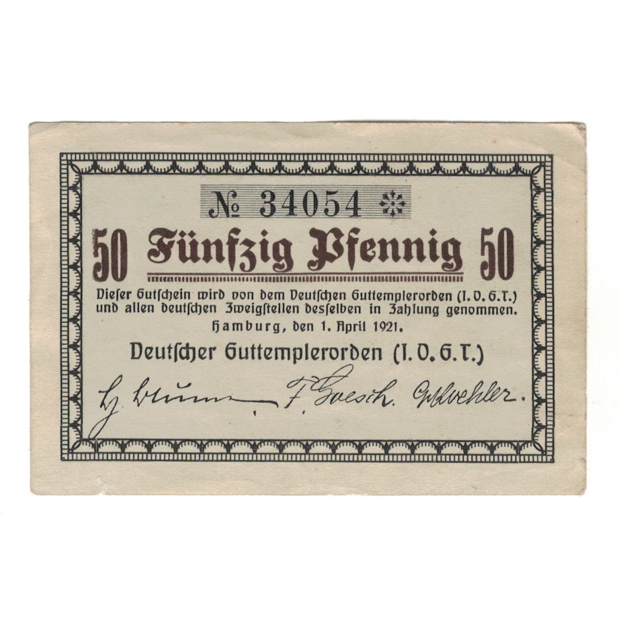 Banknote, Germany, Hamburg, 50 Pfennig, statue, 1921, 1921-04-01, AU(50-53)
