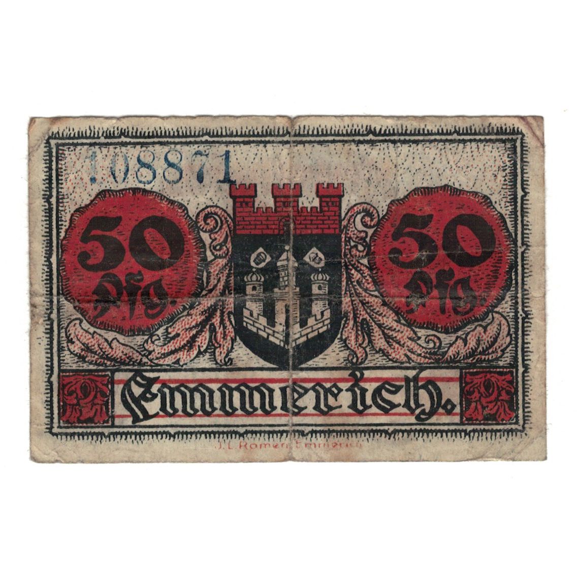 Banconote, Germania, Emmerich Stadt, 50 Pfennig, Blason, 1918, 1918-11-15, MB