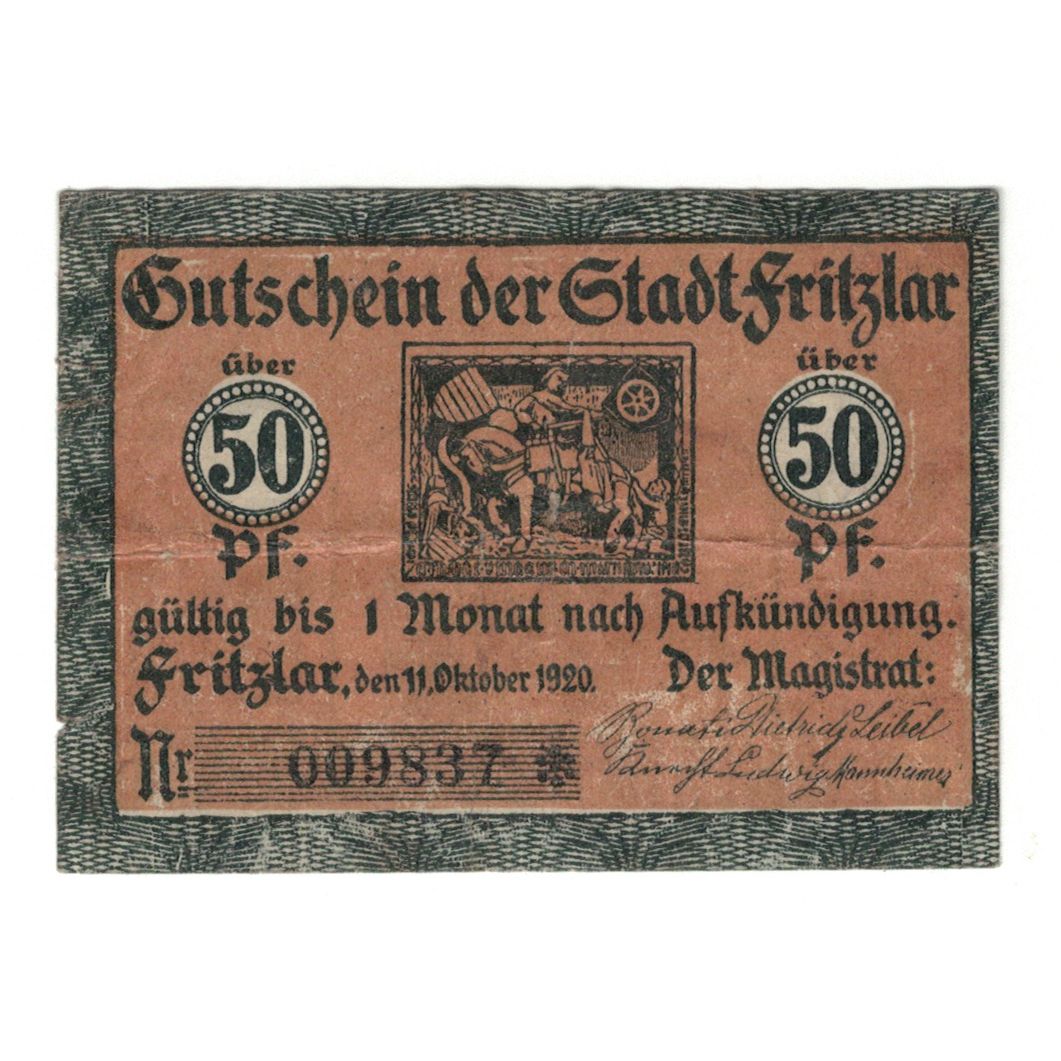 Banknote, Germany, Fritzlar Stadt, 50 Pfennig, Batiment, 1920, 1920-10-11