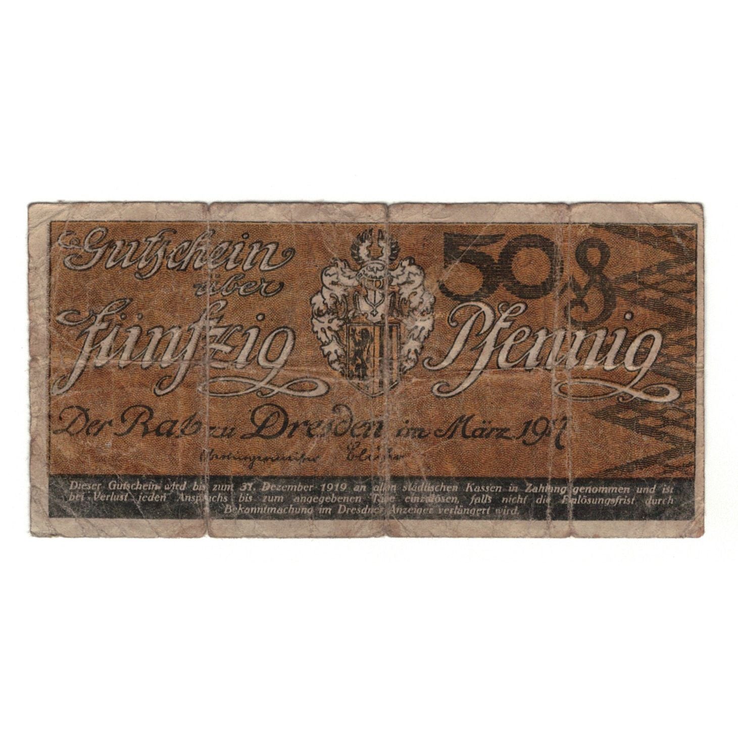 Banknote, Germany, Dresden Stadt, 50 Pfennig, personnage, 1918, 1918-12-31
