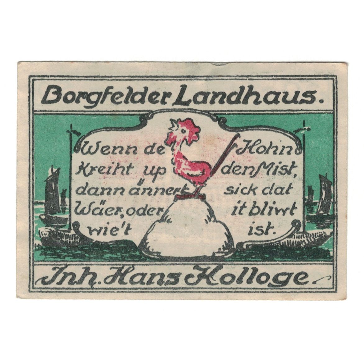Geldschein, Deutschland, Bremen Borgfelder Landhaus, 50 Pfennig, coq, undated